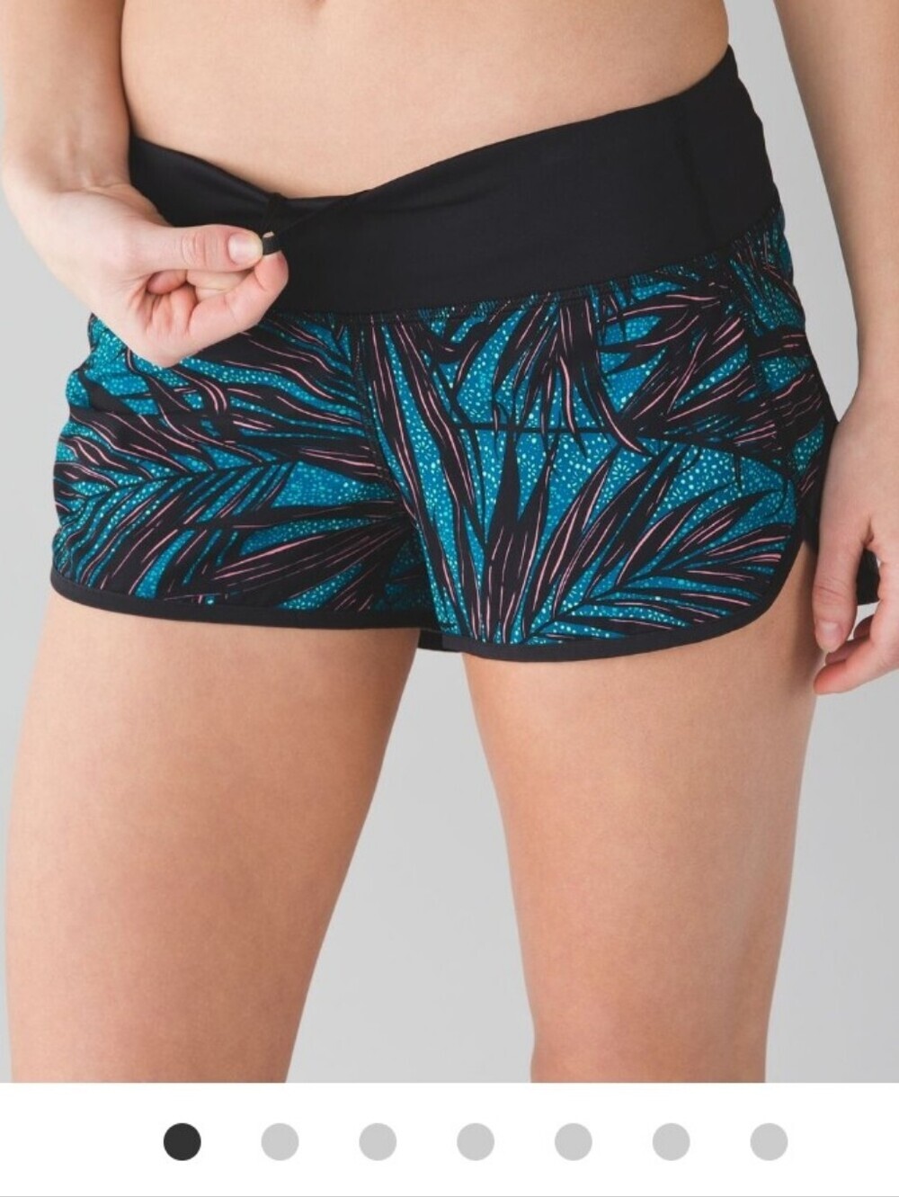 lululemon athletica Teal Palm Print Athletic Shorts with Black Waistband